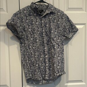 Marc Antony Men's Blue and White Floral Button Down Shirt